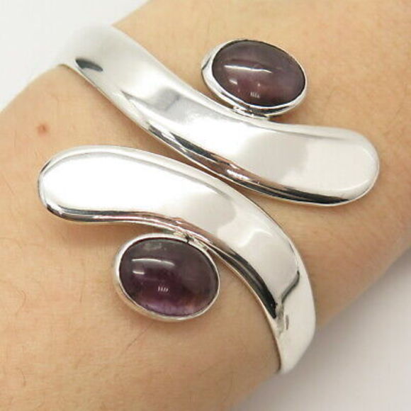 925 Sterling Silver Vintage Mexico Amethyst Gem Bypass...